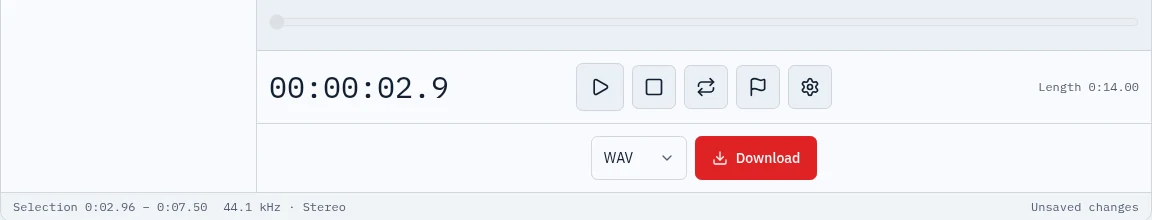 The export bar with the WAV format selector and the red Download button